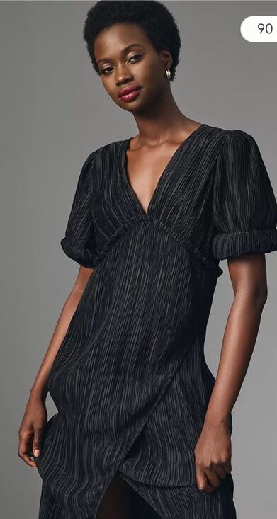Anthropologie Dresses & Skirts - Anthropologie V-Neck Pleated Slim Midi Dress Womens S Black Open Back Cut Out